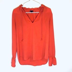 2/$30 Ann Taylor - Coral Long Sleeve Ruffle Tie Neck Blouse Size: XS
